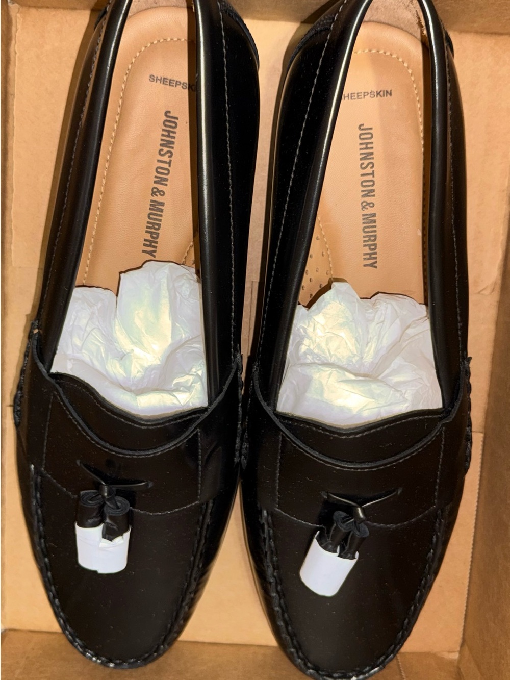 Johnston & Murphy Black Leather Tassel Loafers Mens Size 10.5